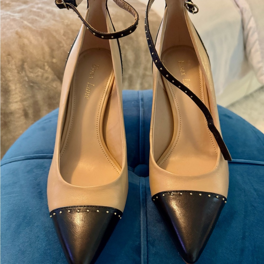 Essex Lane Two-Tone Beige and Black Heels